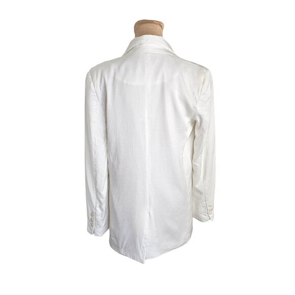 Bardot White Linen Blend Front Button Blazer w/ Shoulder Pads Sz 6 - Picture 7 of 9